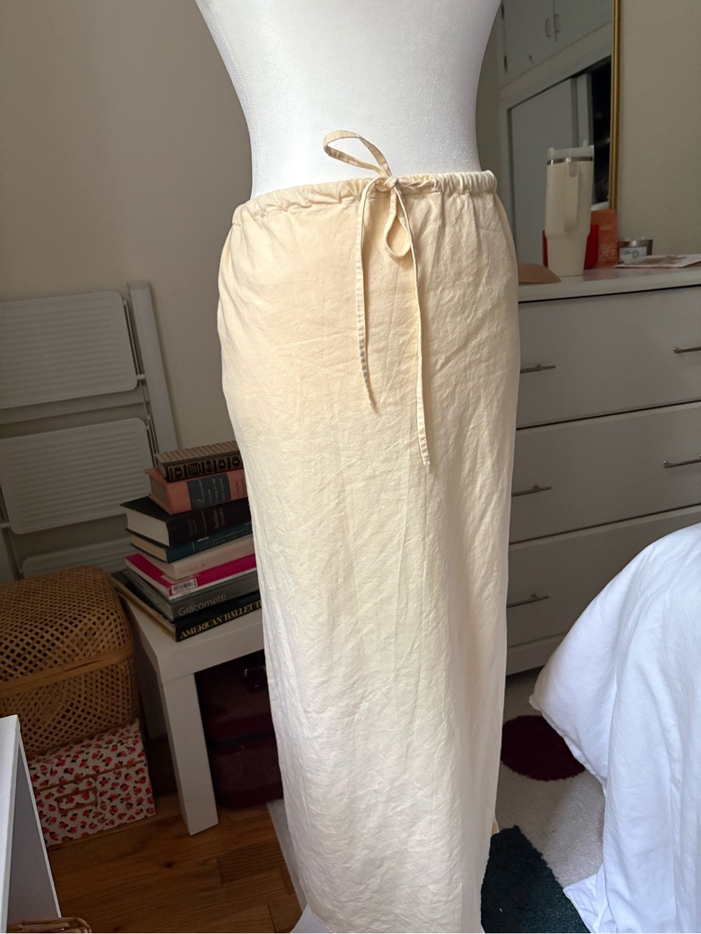 Gap Linen Blend Drawstring Midi Skirt in Butter Yellow